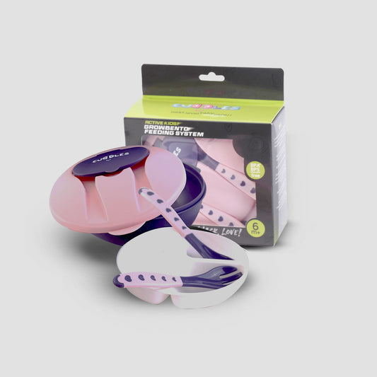 Cuddles Bowl with Bento Tray & Non Slip Suction Base with Spoon & Fork