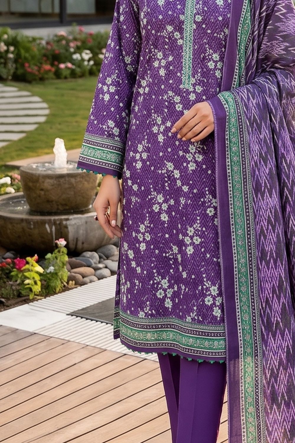 Mushtaq 3Pcs Unstitched Printed Lawn Poshak Collection Desgin - 4