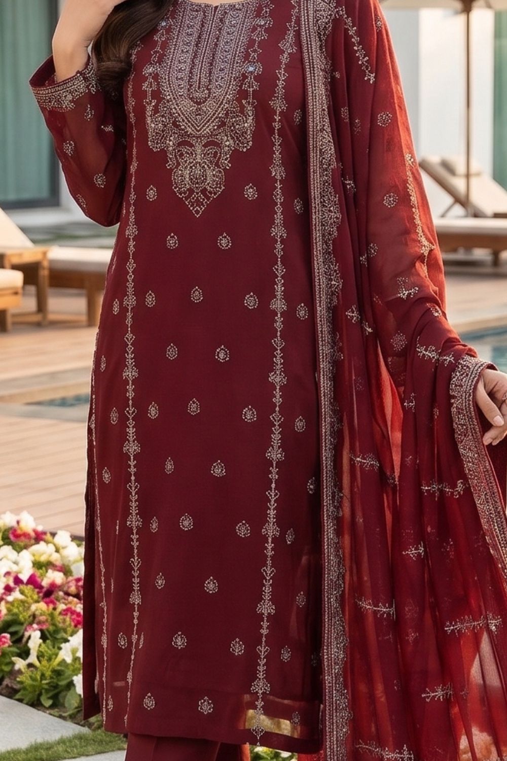 Mushtaq 4PCS Embroidered Chiffon Collection Desgin - 4