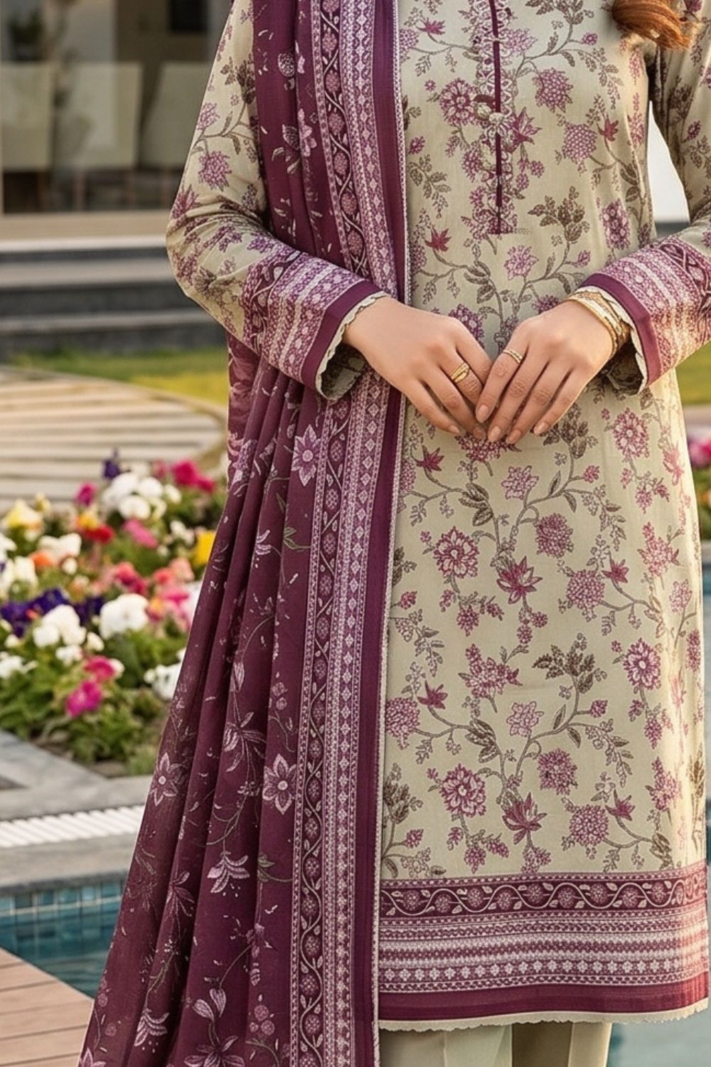 Mushtaq 3Pcs Unstitched Printed Lawn Poshak Collection Desgin - 5