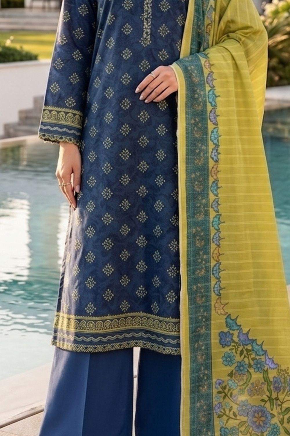 Mushtaq 3Pcs Unstitched Printed Lawn Sapphire Collection Desgin - 5