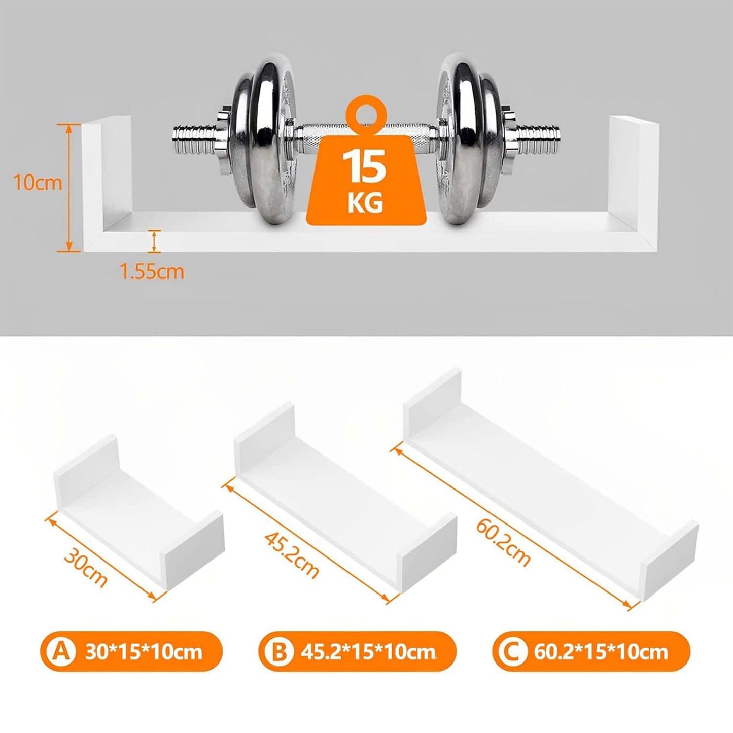 Floating Shelf Modern Wall Mounted Rack for Home and Office