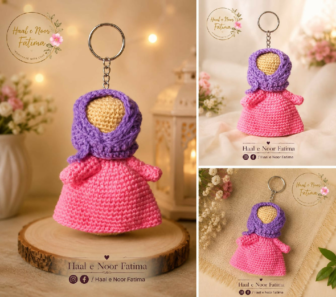 Handmade Crochet Hijabi Doll Keychain Charm gift