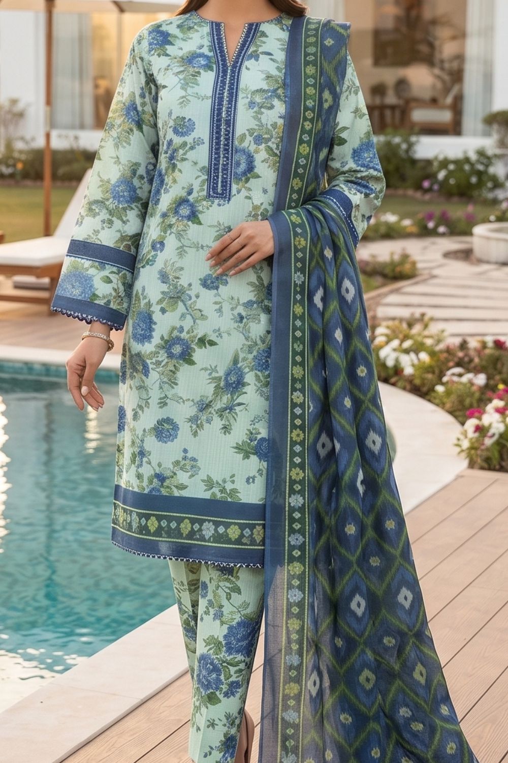 Mushtaq 3Pcs Unstitched Printed Lawn Naari Collection Desgin - 7