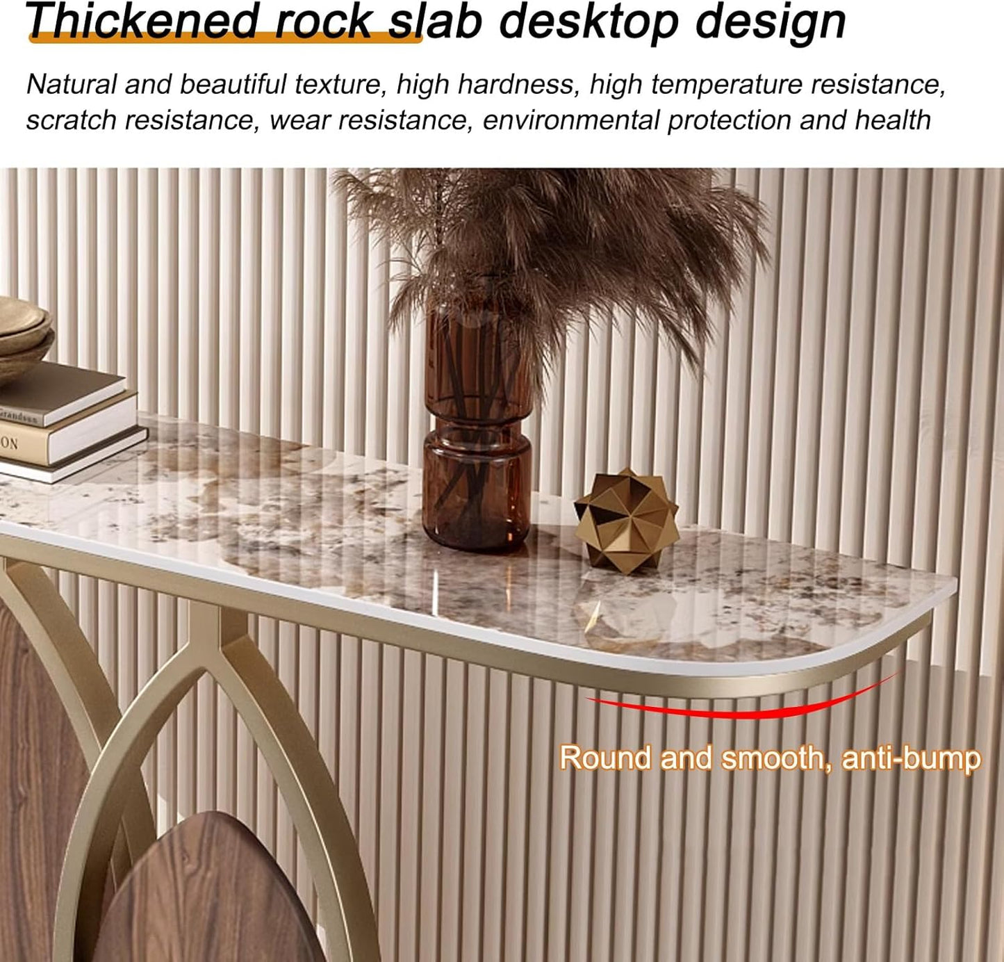 Boho Entryway Console Table with Storage – Narrow 120cm Sofa Table with Metal Base & Slate Top (White)