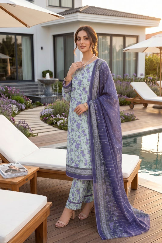 Mushtaq 3Pcs Unstitched Printed Lawn Poshak Collection Desgin - 1