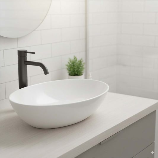 Ceramic Oval Wash Basin – Modern Countertop Bathroom Sink with Smooth Gloss Finish