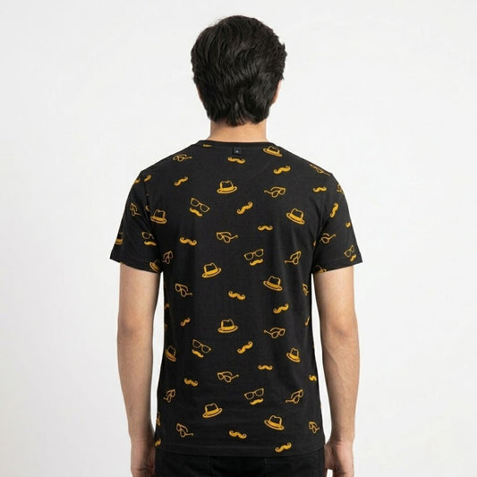 Short Sleeves T-shirt | Mostache-Hat | Black