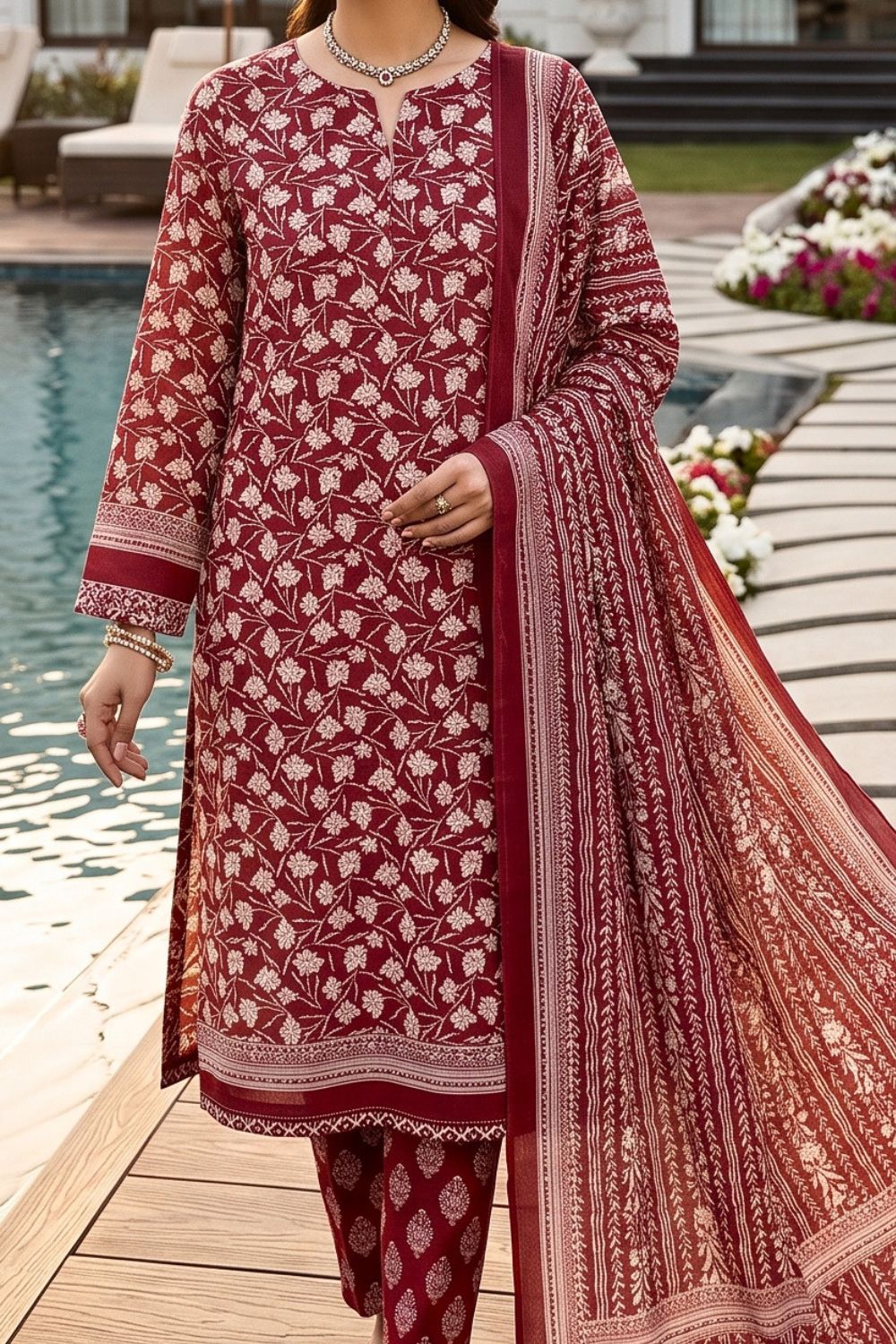 Mushtaq 3Pcs Unstitched Printed Lawn Naari Collection Desgin - 1