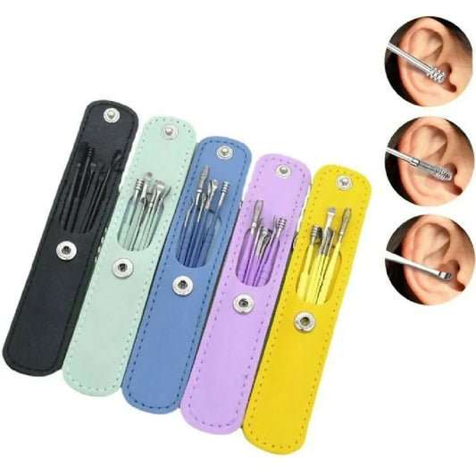 Ear Wax Cleaning Kit 6 Pcs Ear Pick Tools Wax Removal Kit Ear Cleaning Tool Set Spring Earwax Cleaner Tool for Children and Adult