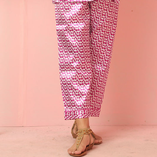 Blush Pink Satin Polka Dot Pajama Set with Eye Mask