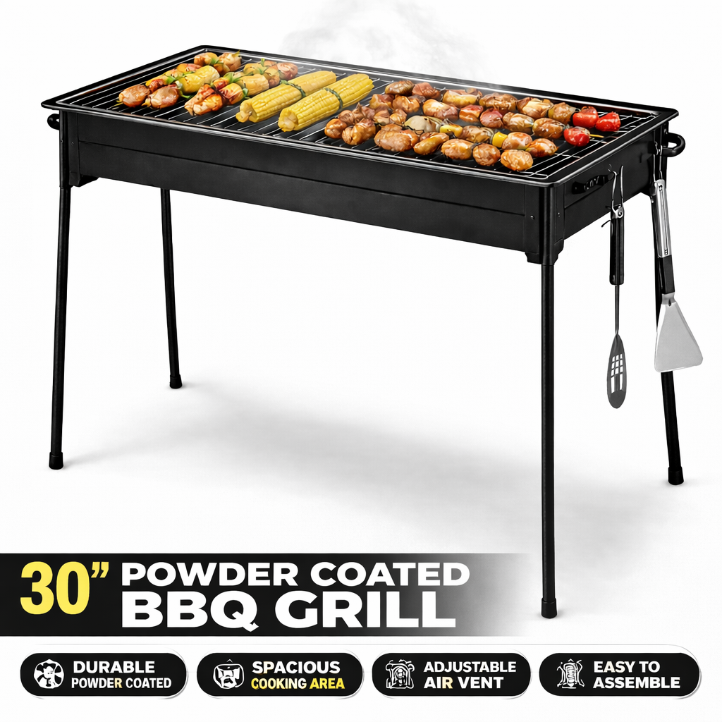 30 inch powder coated BBQ grill with coal grill and stand