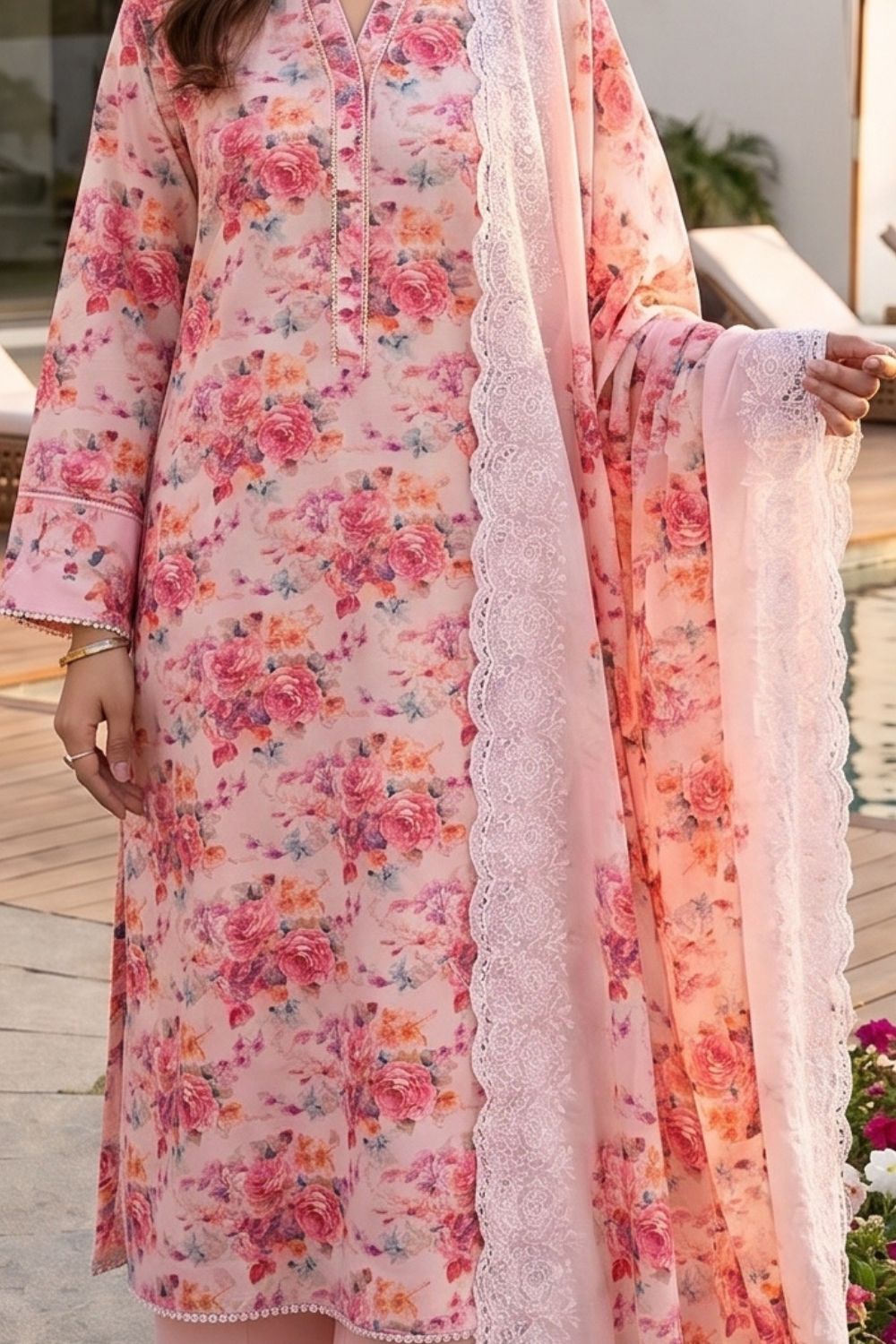 3-Piece Unstitched Printed Lawn Suit with Two-Sided Embroidered Dupatta | Mushtaq Esha Collection – Design 2