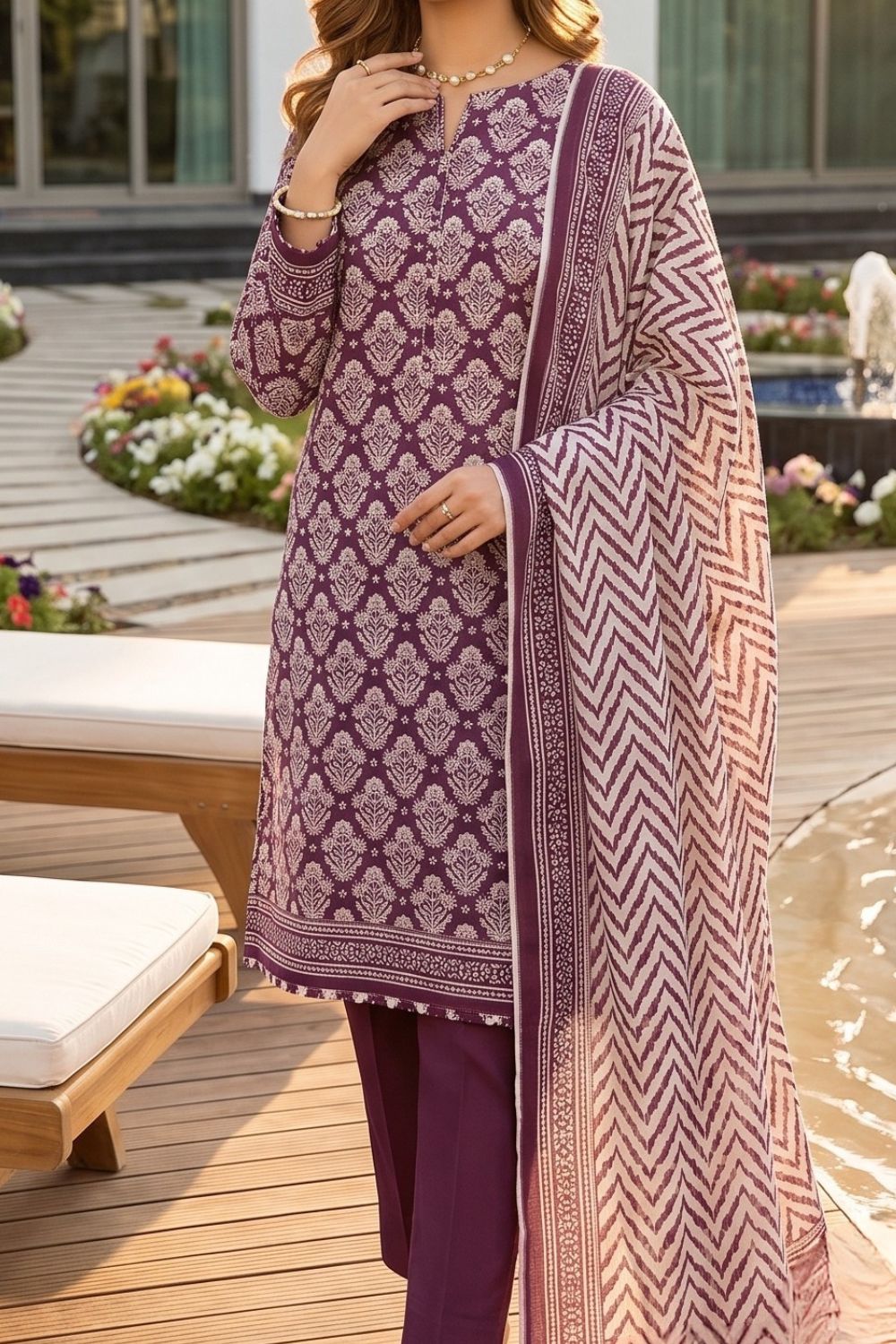 Mushtaq 3Pcs Unstitched Printed Lawn Naari Collection Desgin - 2