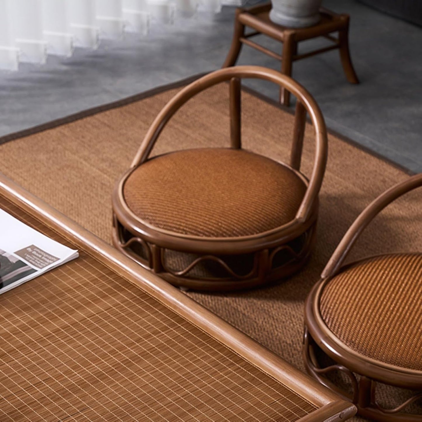 Japanese Tatami Wooden Coffee Table Set with Chairs – Balcony & Small Space Cocktail Set (60.2×40×30cm)