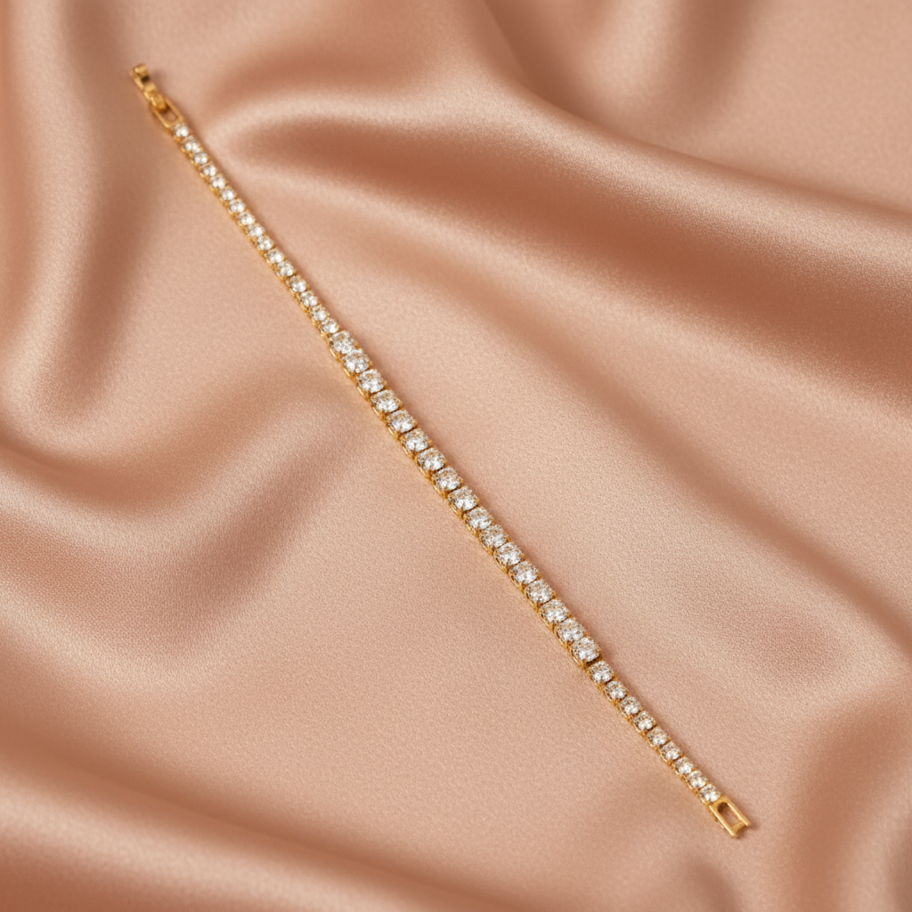 Golden Glamour Square-Cut Classic Tennis Bracelet