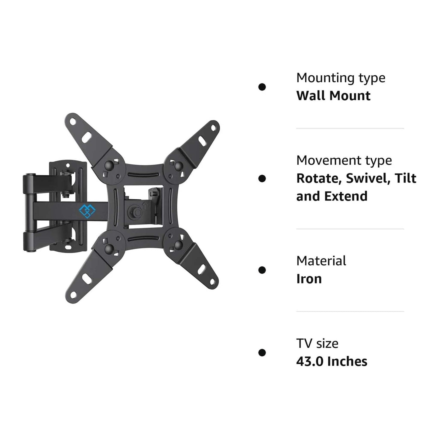 Medium Full Motion TV Wall Mount Adjustable Tilt Bracket for Flat Screen TVs