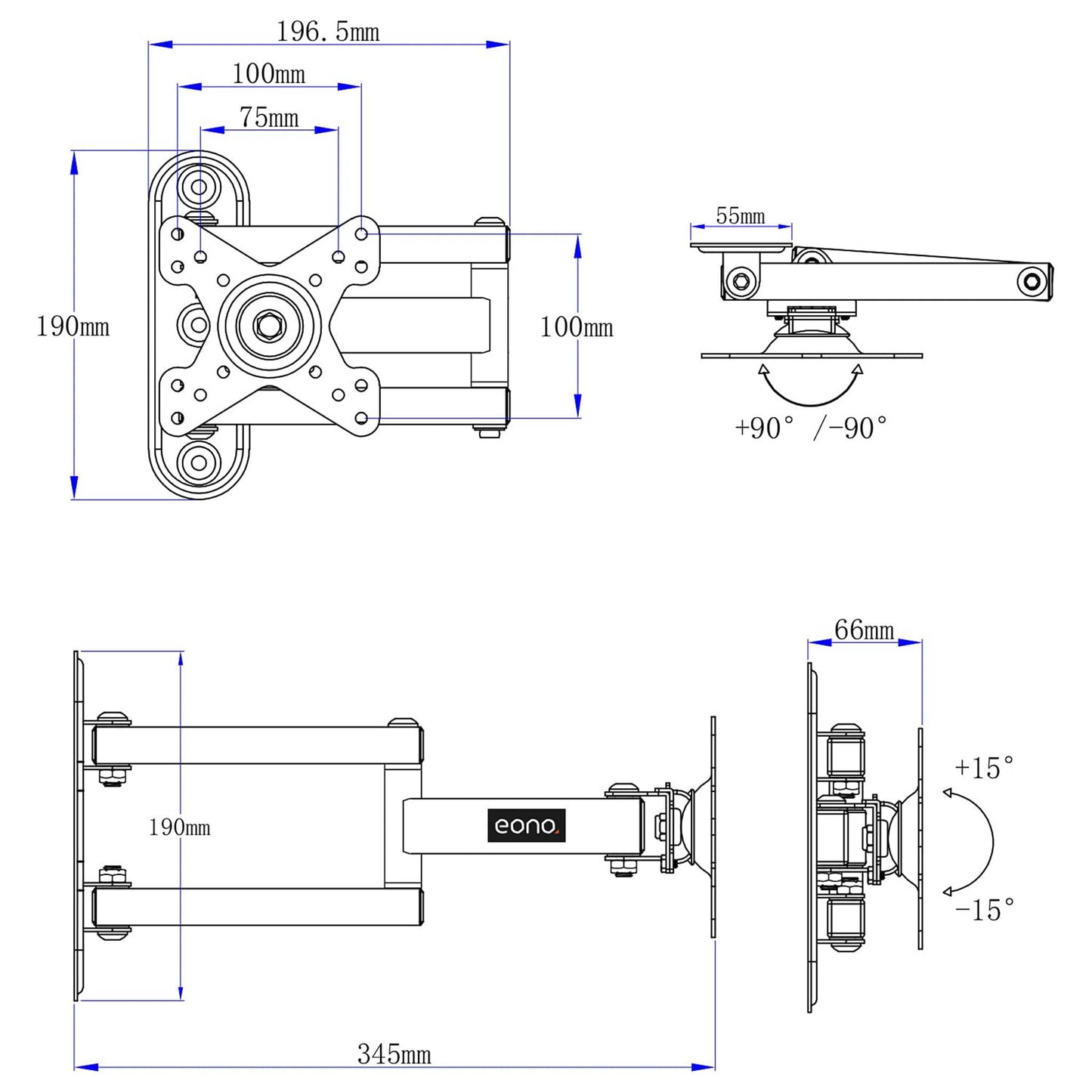 TV Wall Mount Adjustable Bracket for Flat and Curved Screens
