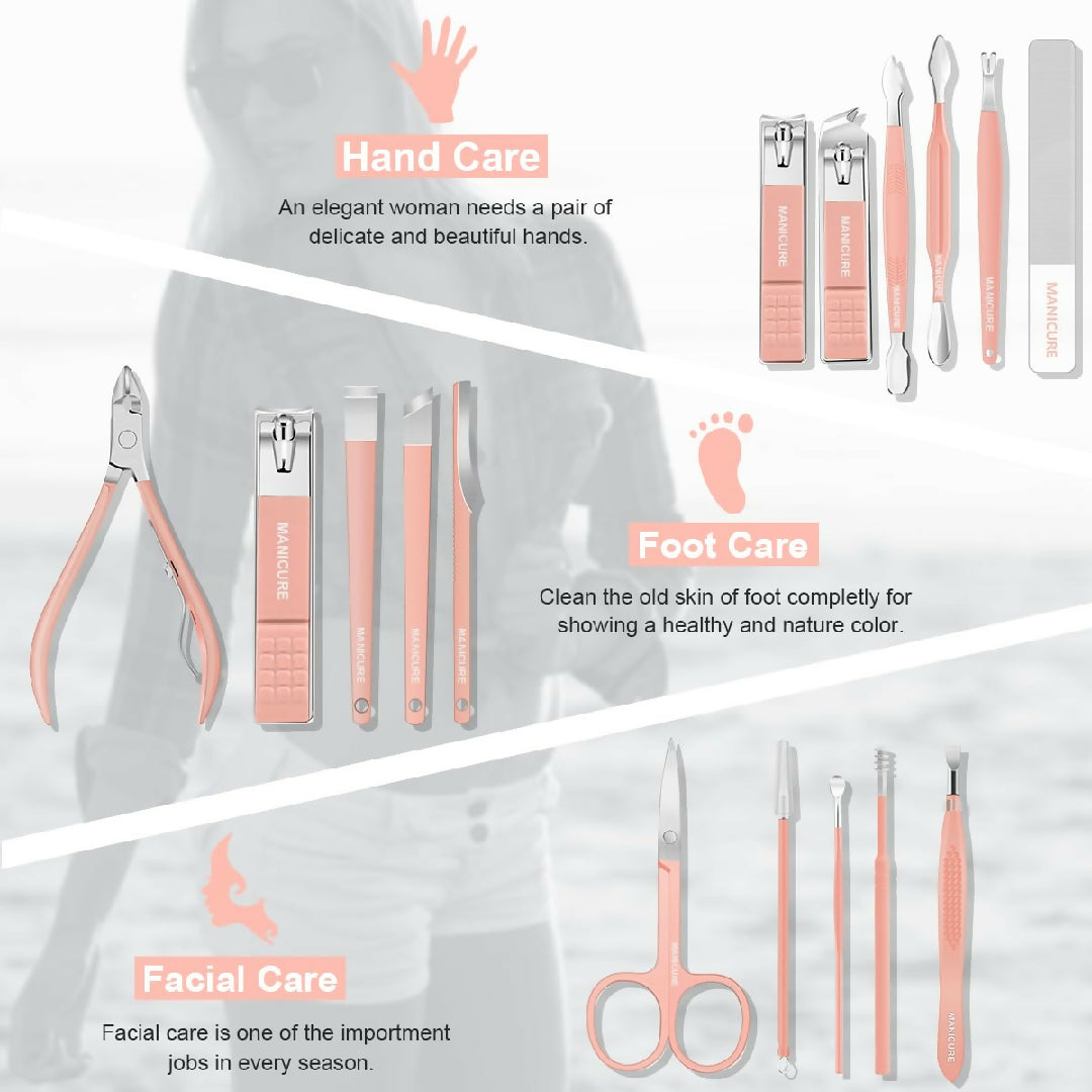 16 in 1 Nail Cutter Set Stainless Steel Nail Clippers Set With Folding Bag Manicure Cutter Kits Scissors Beauty Tool