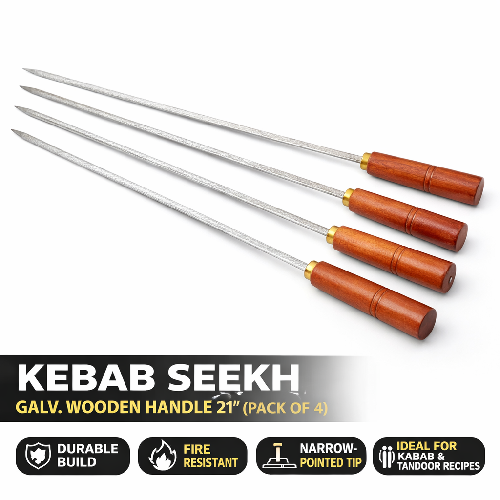 Kebab Seekh Galvanized Wooden Handle 21 Inch Pack of 4