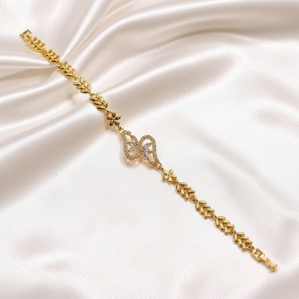 Gold-Tone Floral Accent Link Bracelet
