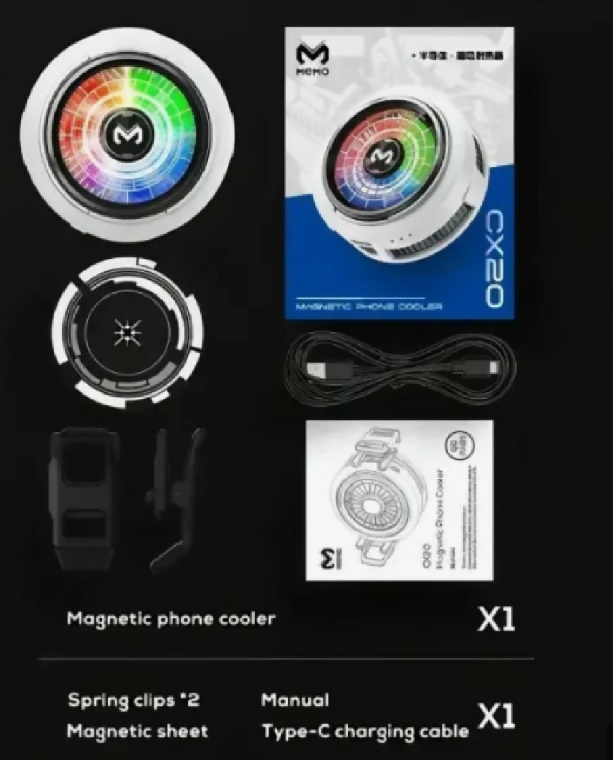 MEMO CX20 Mobile Cooling Fan 3 Gear Magnetic Clip Gaming Cooler with RGB Light