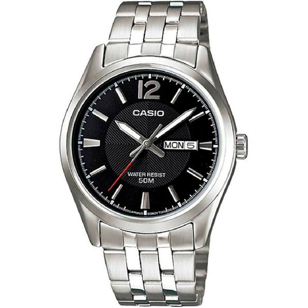 Women Watch Day Date Black Face with Silver Metal Chain Elegant Classic Design