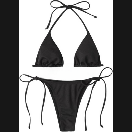 Womens Bikini Set - Halter Neck Triangle Top and Adjustable Side-Tie Bottom