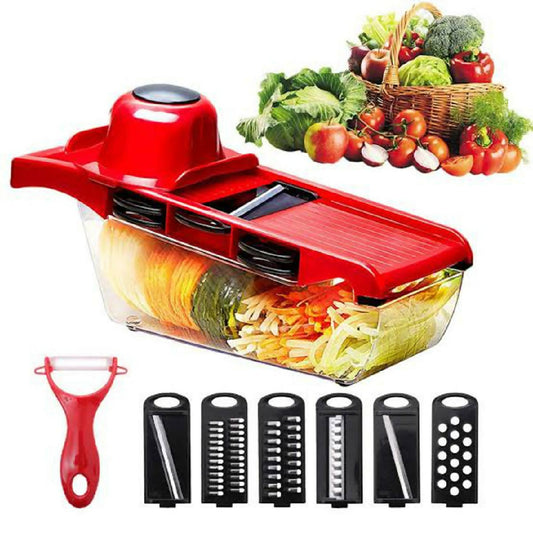 10 in 1 Mandoline Slicer Vegetable Cutter with Stainless Steel Blade Manual Potato Peeler Carrot Cheese Grater Dicer Kitchen Tool Pink with box