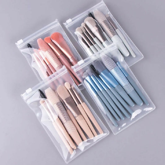 8pcs Travel Makeup Brush Kit Mini Cosmetic Brush for Face Foundation Blush Eye Shadow Wooden Handle random color