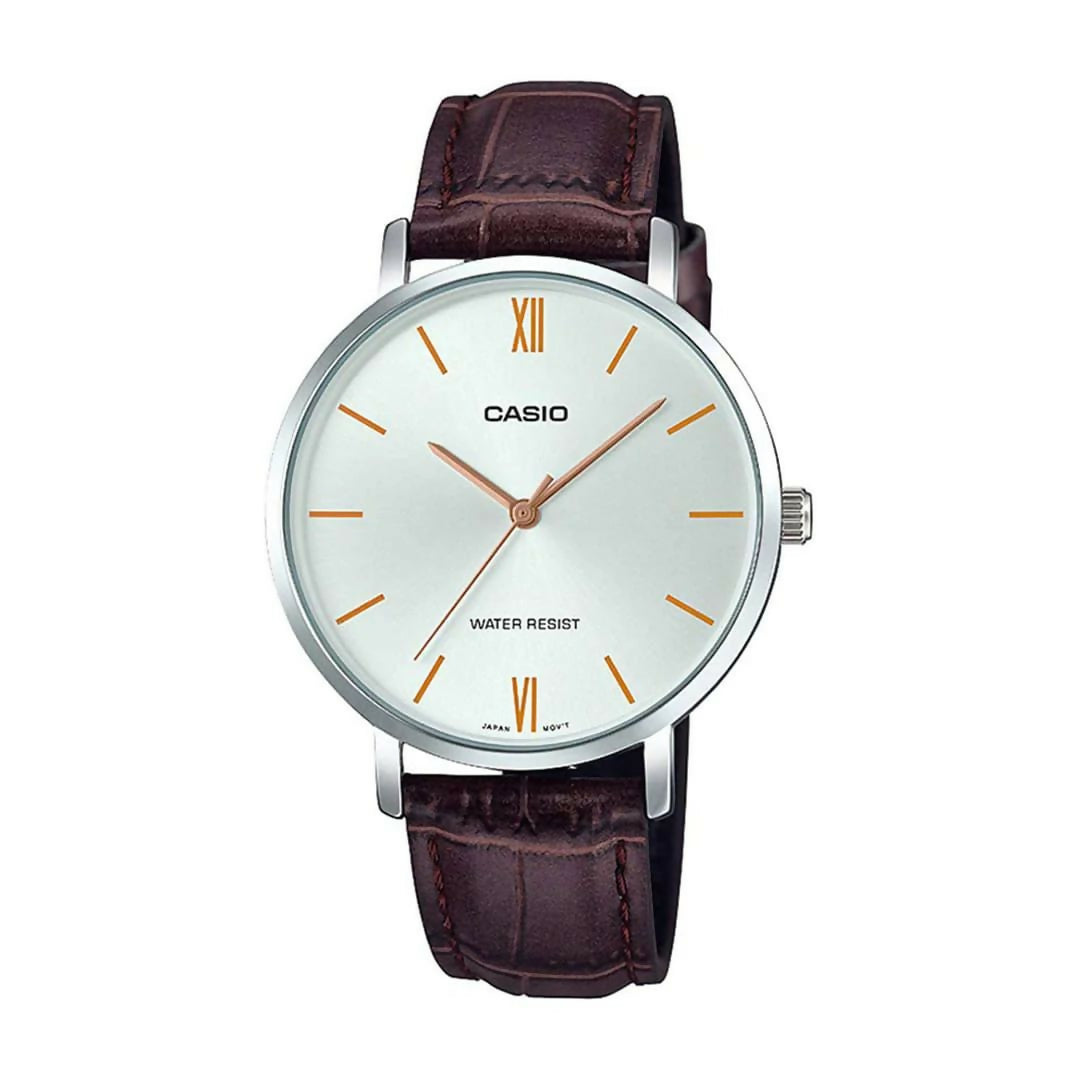 Casio Women Watch LTP VT01L Brown Leather Strap White Dial Analog Wrist Watch for Ladies Elegant Classic Design Water Resistant Mineral Glass Japanese Quartz Movement Daily Wear Office College Party Fashion Watch