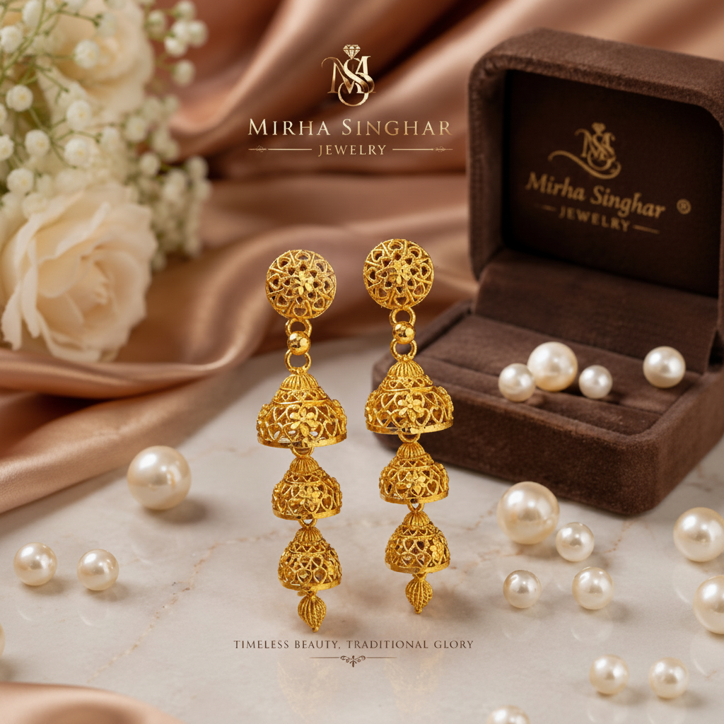 Mirha Singhar Premium Gold Plated Multi Layer Jhumka Earrings for Women