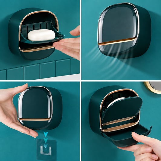 Wall Mounted Soap Holder with Drain Tray - Waterproof Stylish Soap Dish for Kitchen and Bathroom - Random Color