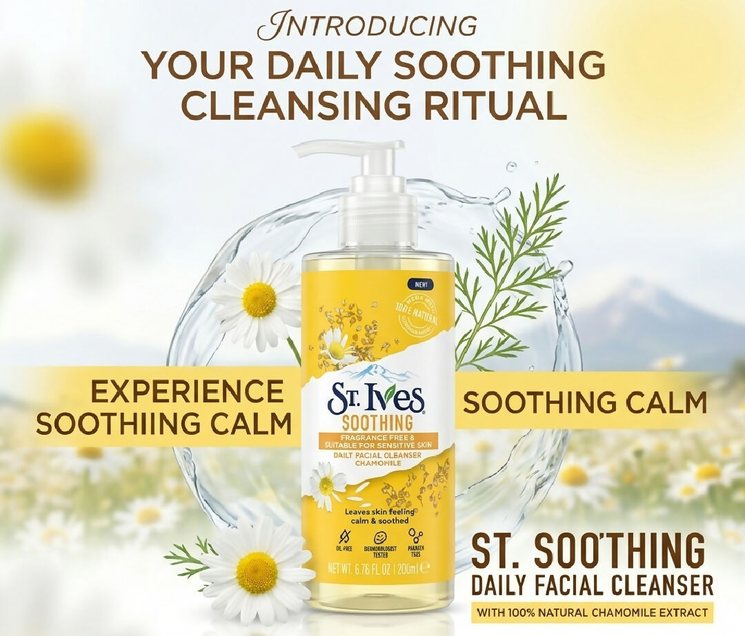 St Ives Soothing Daily Facial Cleanser Fragrance Free Chamomile Extract Gentle Face Wash For Sensitive Skin Soothing Calm Cleansing Gel For Men And Women