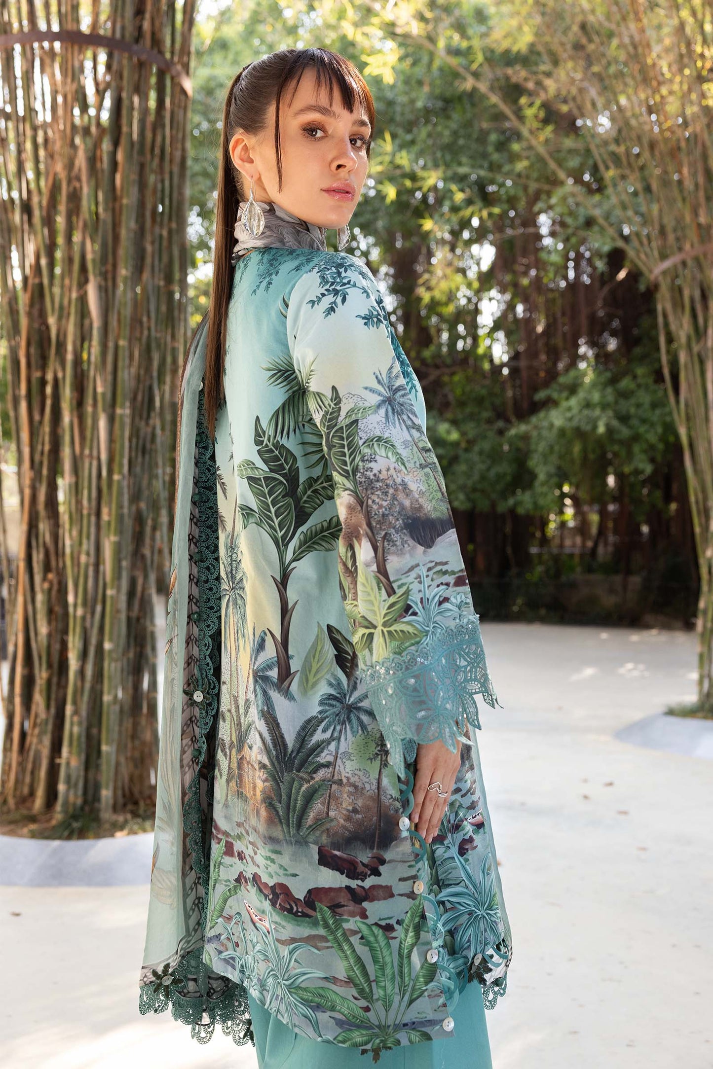 MPT-2907-A | Sea Green Printed Lawn Unstitched Suit with Embroidered Tassel