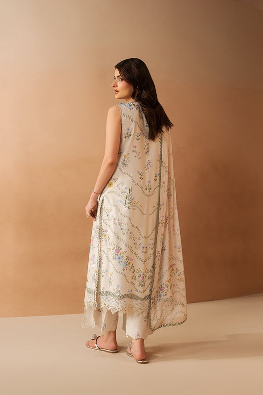 Afrozeh 3 Pc Unstitched Embroidered & Printed Lawn Suit Luem Ivory