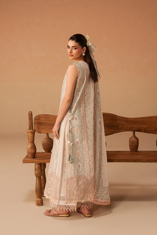 Afrozeh 3 Pc Unstitched Embroidered & Printed Lawn Suit Sunnival Ivory