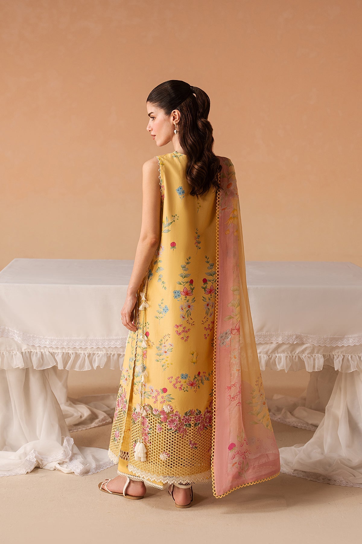 Afrozeh 3 Pc Unstitched Embroidered & Printed Lawn Suit Evania Yellow