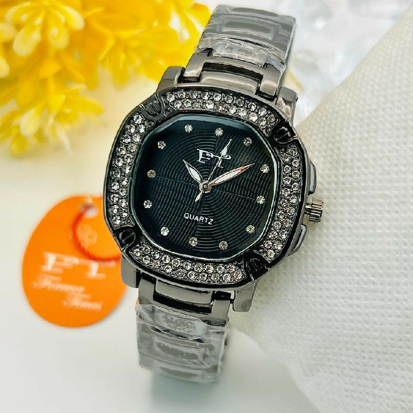 Ladies Luxury Stainless Steel Watch Water Resistant Fancy Stone Studded Timepiece