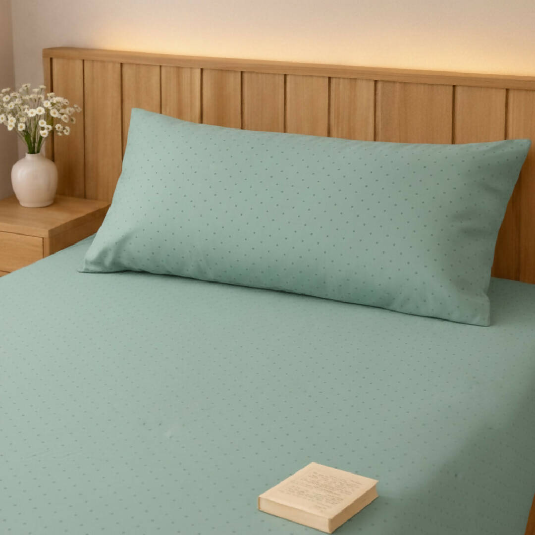 Single Bed Green Cotton Bedsheet with Pillow Cover