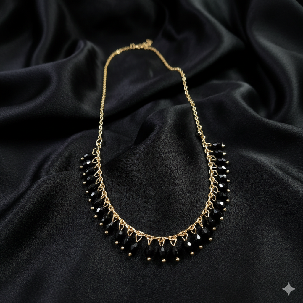 Noir Cascade Crystal Fringe Necklace