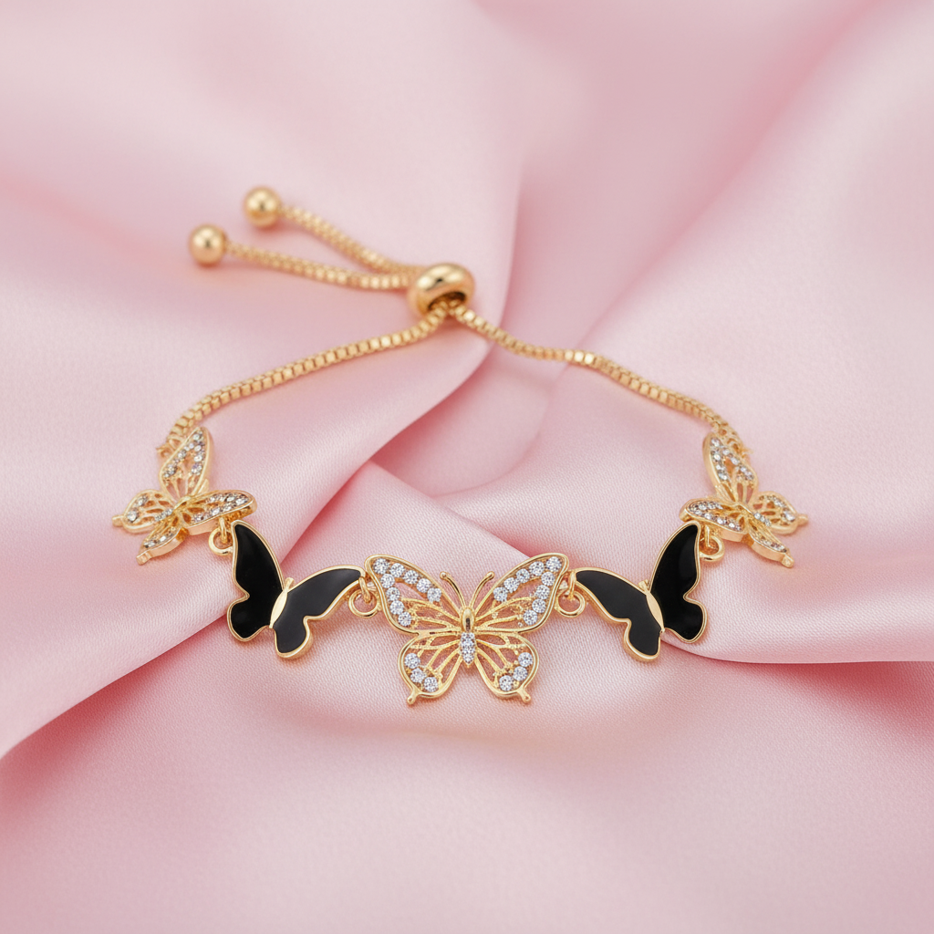 Enchanted Golden Butterfly Trio Adjustable Bolo Bracelet