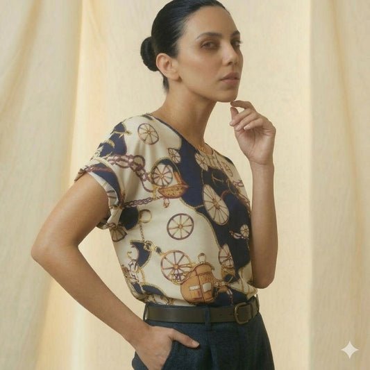 Women Printed Short Sleeve Chiffon Top – Multicolor