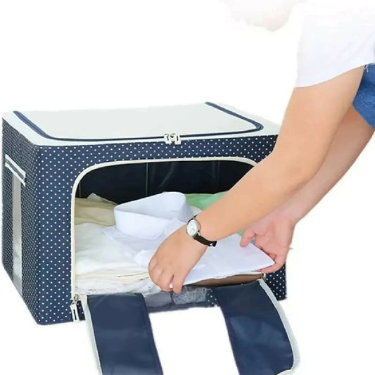 Foldable Metal Frame Clothes Storage Organizer Bag - Large Capacity Fabric Wardrobe Box with Zipper and Clear Window