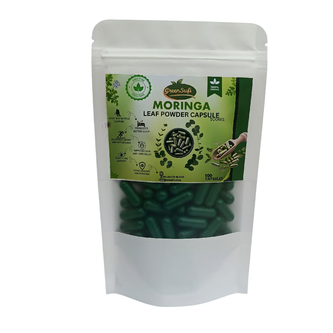 GreenSufi Moringa Oleifera Capsules 100 Count 500mg Per Capsule Pure Organic Sohanjna Herbal Supplement