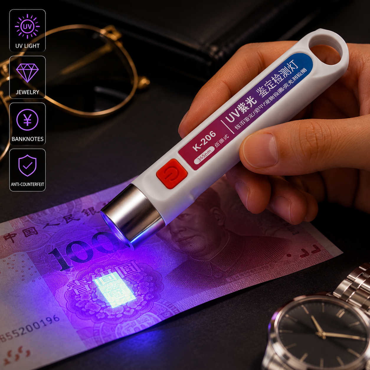 Handheld LED Money Detector Currency Detector Violet Torch Lamp Counterfeit Fake notes Cash Checker Mode