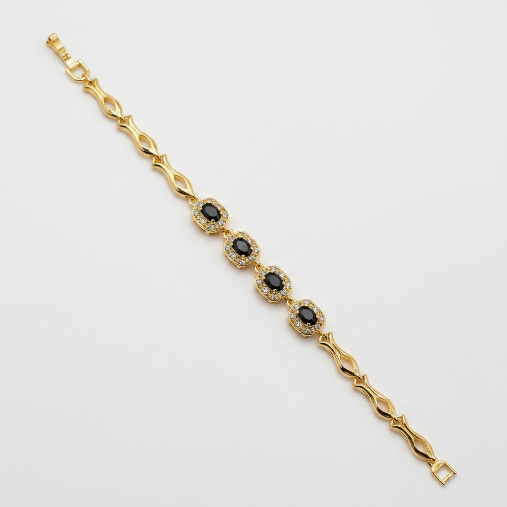 Midnight Onyx-Style Halo Link Bracelet