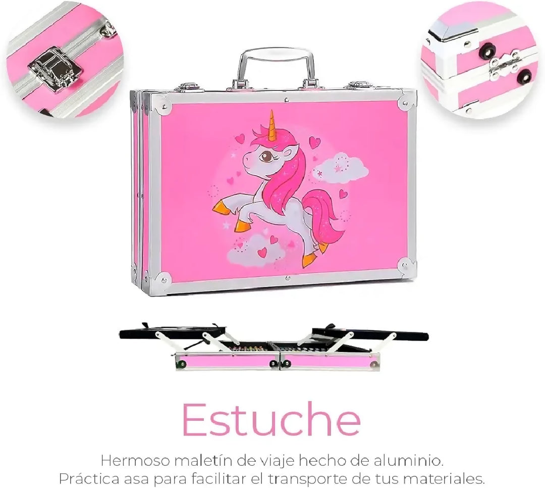 StationeryWorld 145 Piece Art Set with Colours Paints Crayons in Pink Briefcase Organiser