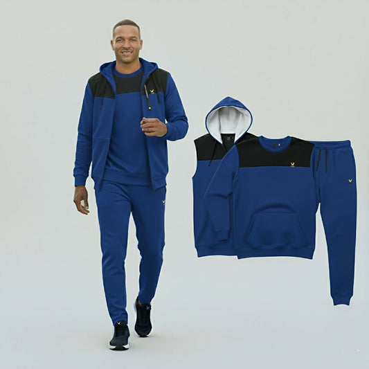 Men 3 Piece Micro Fleece Tracksuit with Half Sleeve Hooded Jacket
