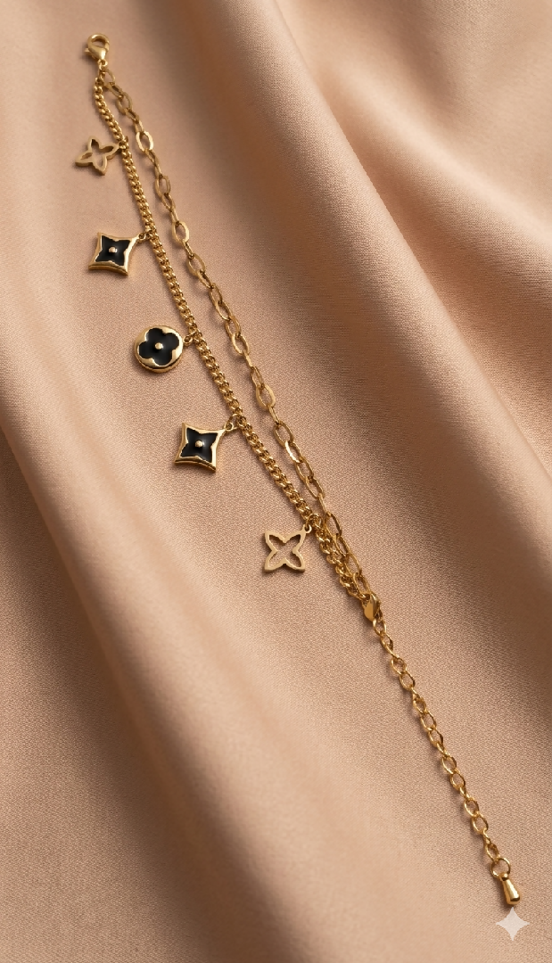 Vintage Noir Double-Layer Monogram Bracelet